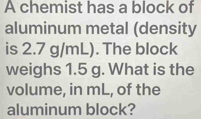 A chemist has a block of aluminum metal