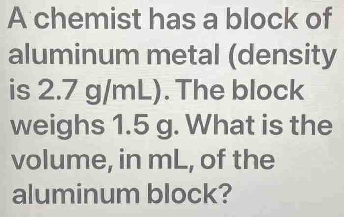 A chemist has a block of aluminum metal