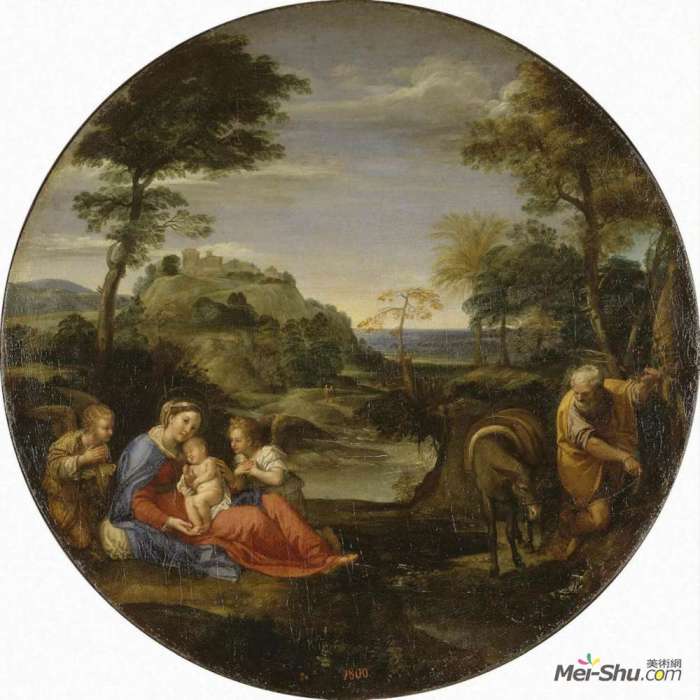 Annibale carracci landscape with flight into egypt